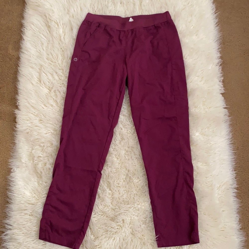 Maroon Wonder Wink Scrub Pants. Fitted